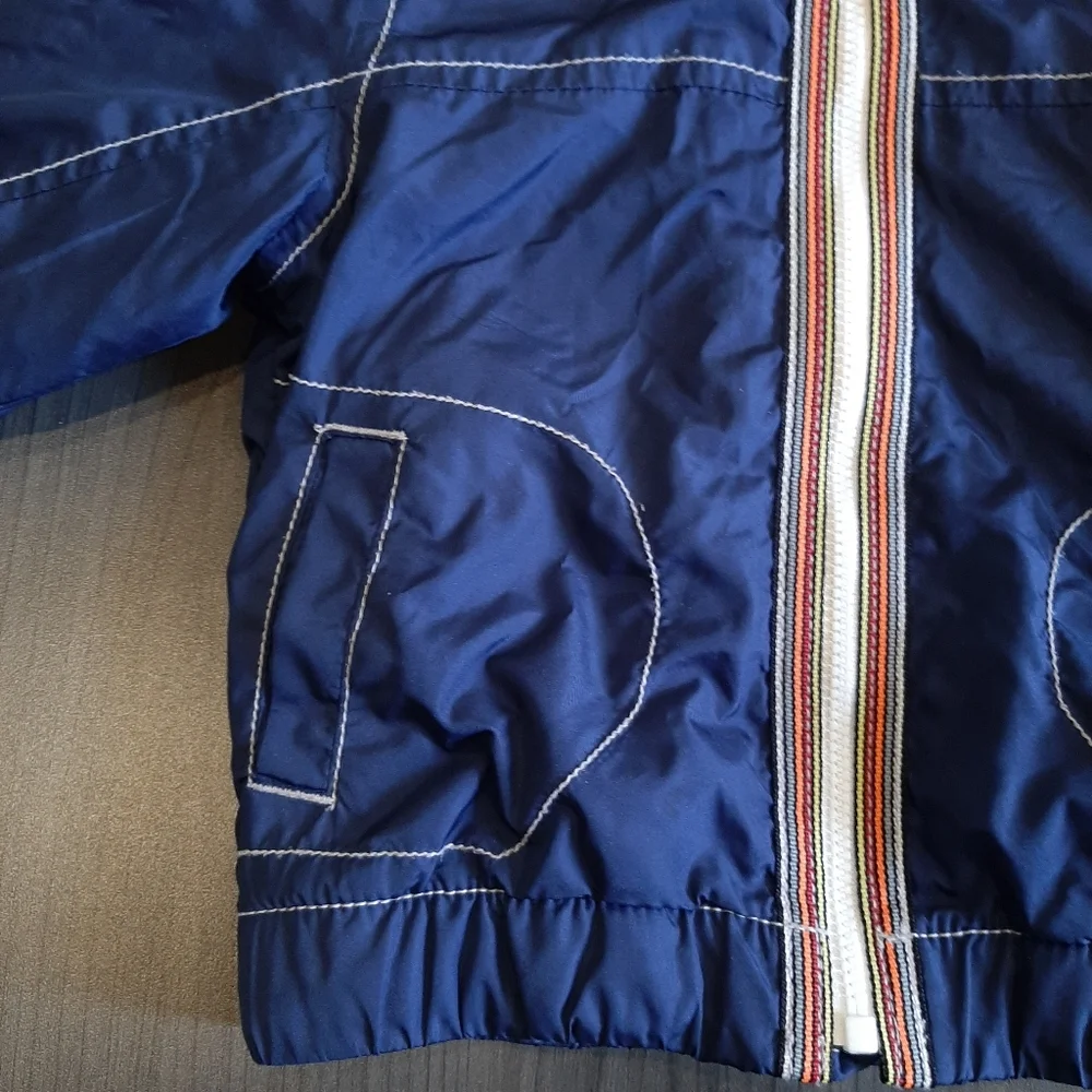 Old Navy Fleece Lined Windbreaker Jacket Retro Style Stowaway Hood Blue 18m 24m